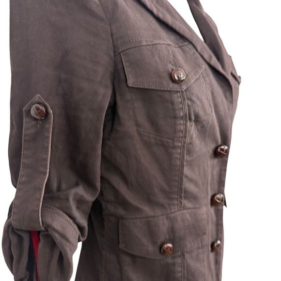 Diane von Furstenberg DVF Dark Brown Roll Tab Sleeve Jacket Cotton Stretch sz 4 - Picture 3 of 16